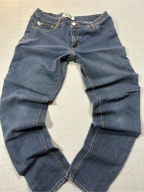 Vintage straight leg jeans with orange stitching tagged size 8